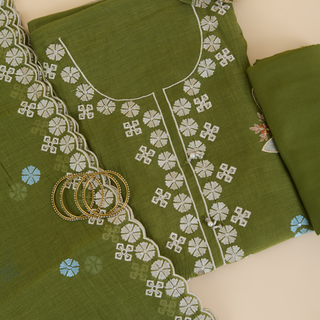 Forest Green Fine Chanderi Thread Embroidered Suit