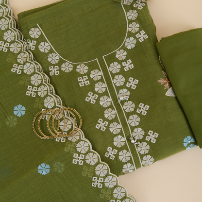Forest Green Fine Chanderi Thread Embroidered Suit