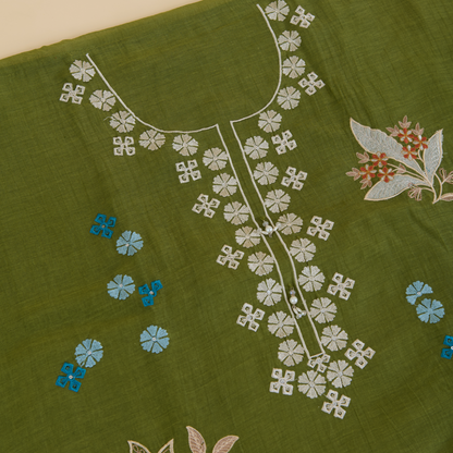 Forest Green Fine Chanderi Thread Embroidered Suit