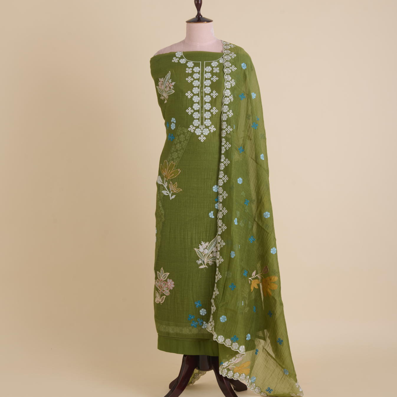 Forest Green Fine Chanderi Thread Embroidered Suit