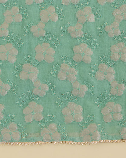 Green Mal Chanderi Appliqué Embroidered Suit Set