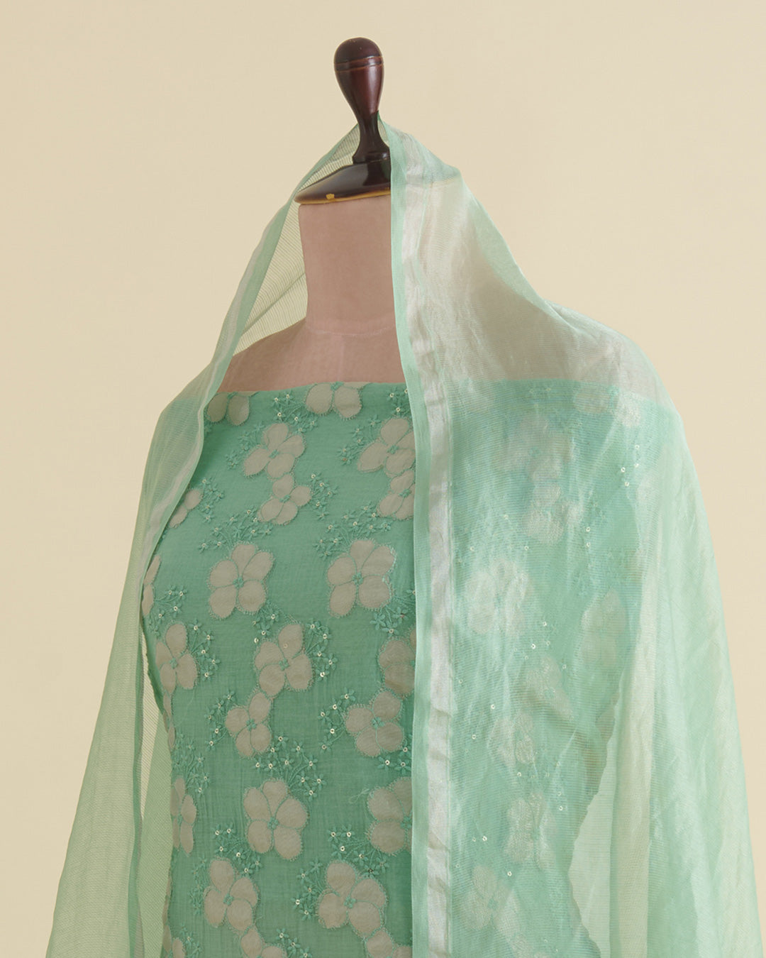 Green Mal Chanderi Appliqué Embroidered Suit Set