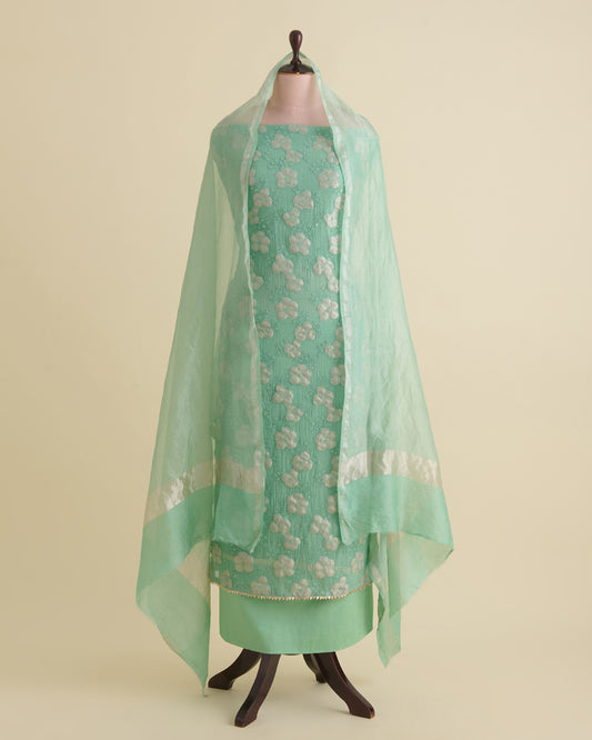 Green Mal Chanderi Appliqué Embroidered Suit Set