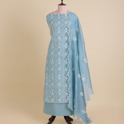 Grey Fine Chanderi Thread Embroidered Kurta with Dupatta