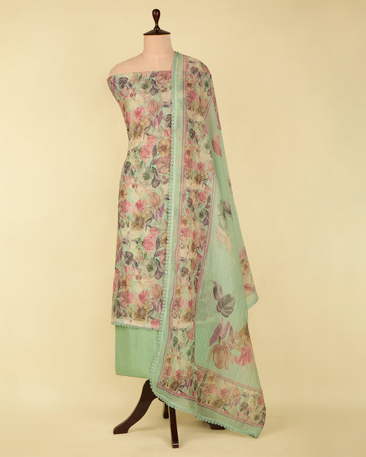 Green Chanderi Digital Printed Suit with Self Embroidery