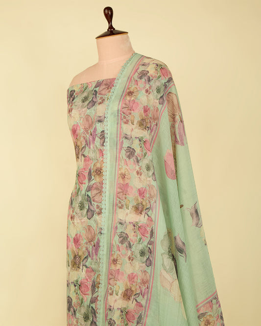 Green Chanderi Digital Printed Suit with Self Embroidery