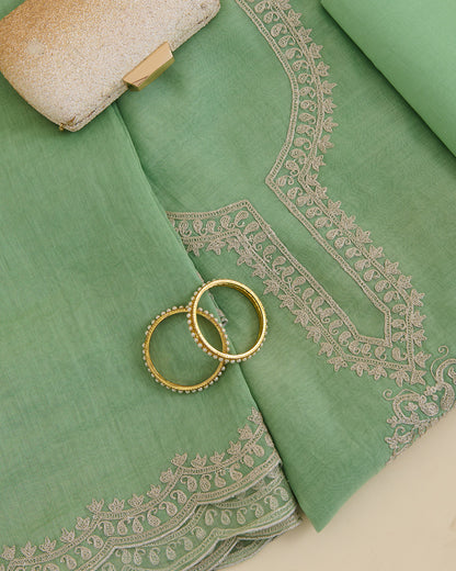 Green Mal Chanderi Kurta Set with Dori Work by Vandana