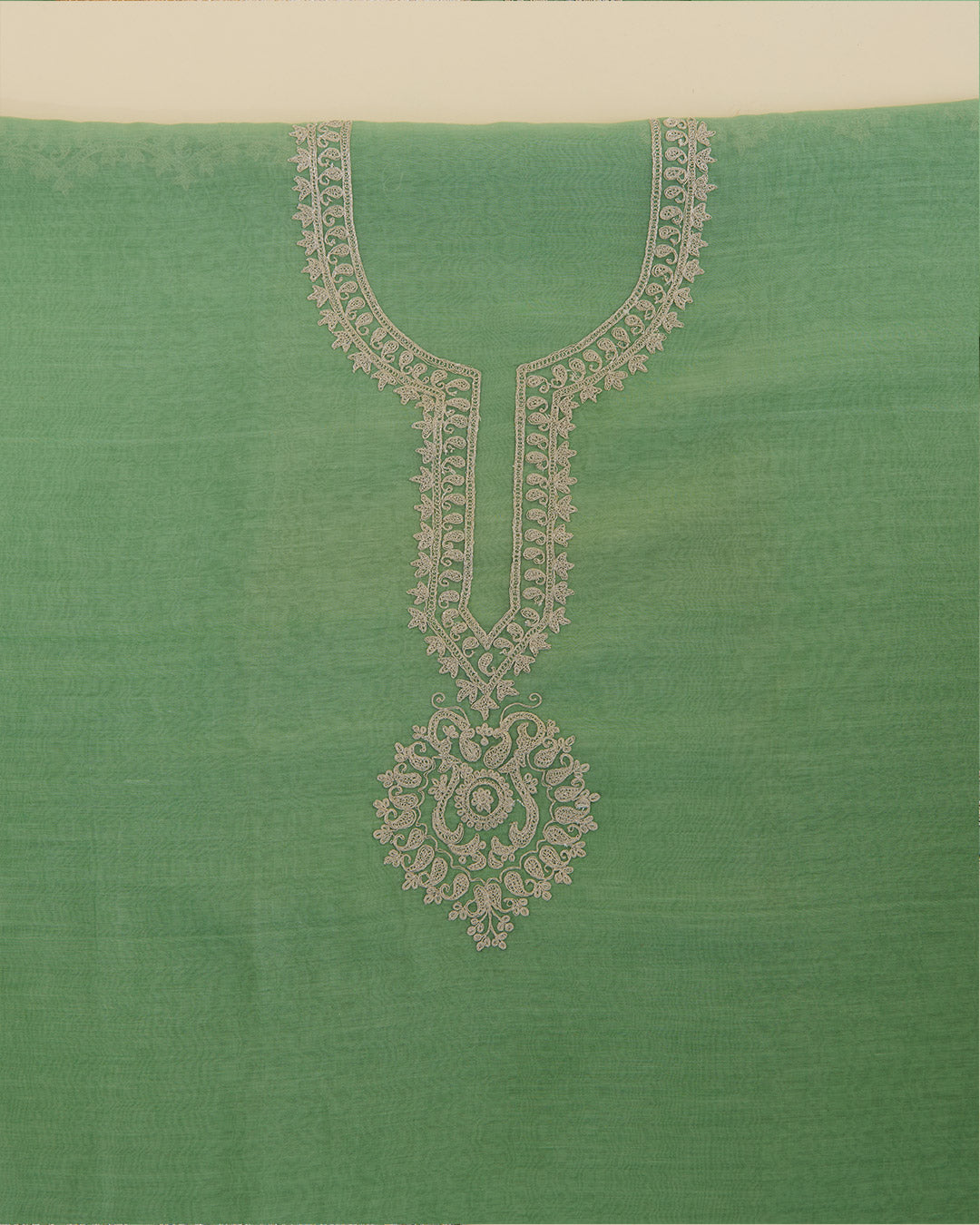 Green Mal Chanderi Kurta Set with Dori Work by Vandana