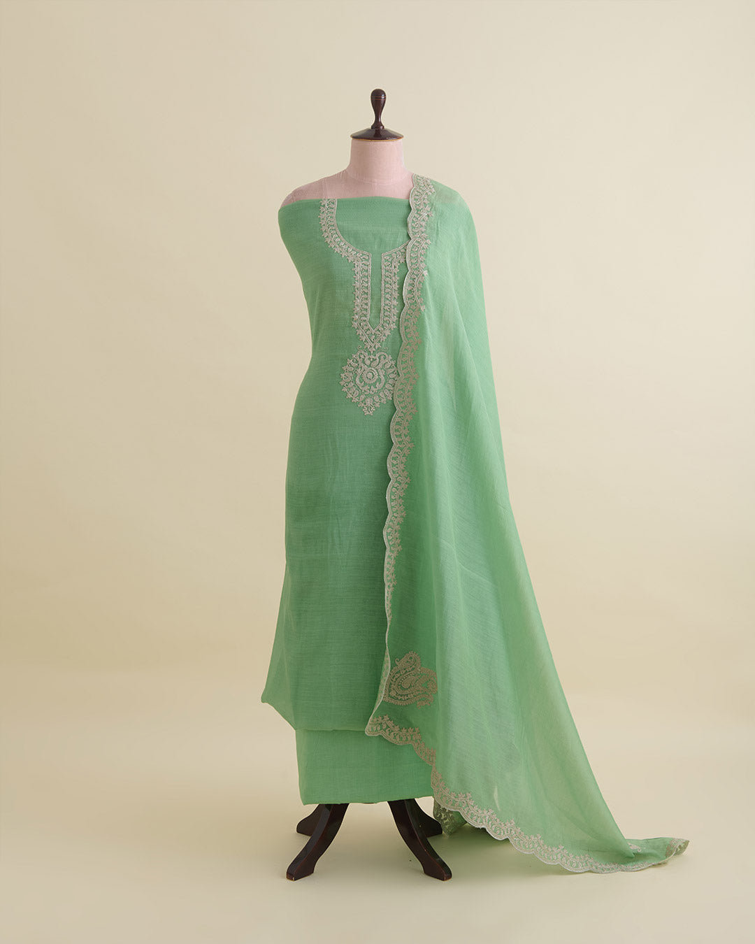 Green Mal Chanderi Kurta Set with Dori Work by Vandana