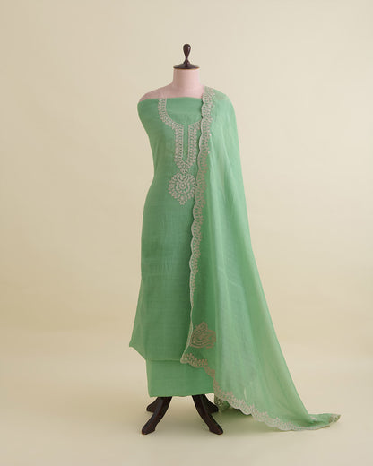 Green Mal Chanderi Kurta Set with Dori Work by Vandana