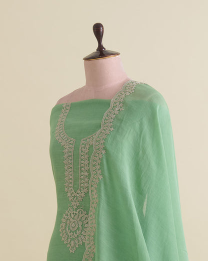 Green Mal Chanderi Kurta Set with Dori Work by Vandana