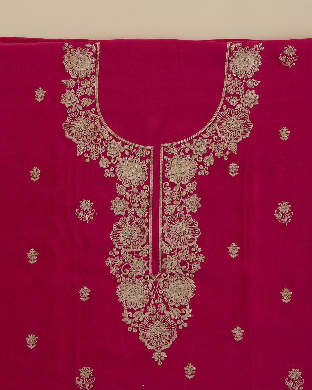 Hot Pink Mal Chanderi Kurta Set with Resham Embroidery & Butti Dupatta