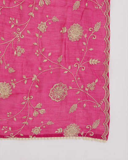 Hot Pink Mal Chanderi Kurta Set with Resham Embroidery & Butti Dupatta