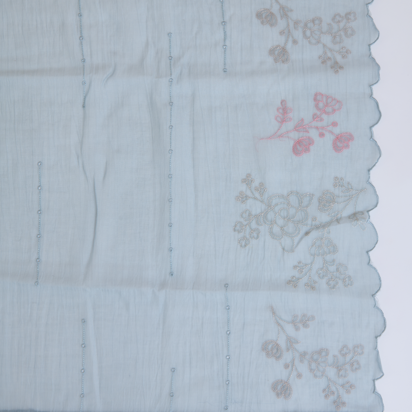 Ice Blue Fine Chanderi Thread Zari Hakoba Embroidered Suit