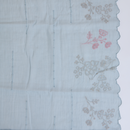 Ice Blue Fine Chanderi Thread Zari Hakoba Embroidered Suit