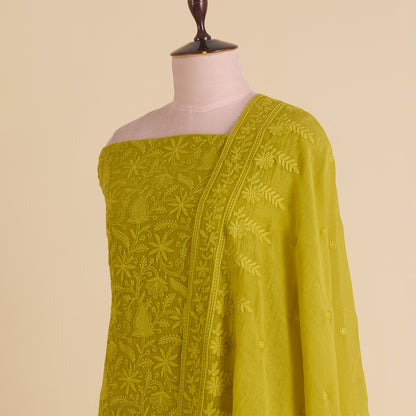 Lime Green Fine Chanderi Self Embroidered Jaal Suit