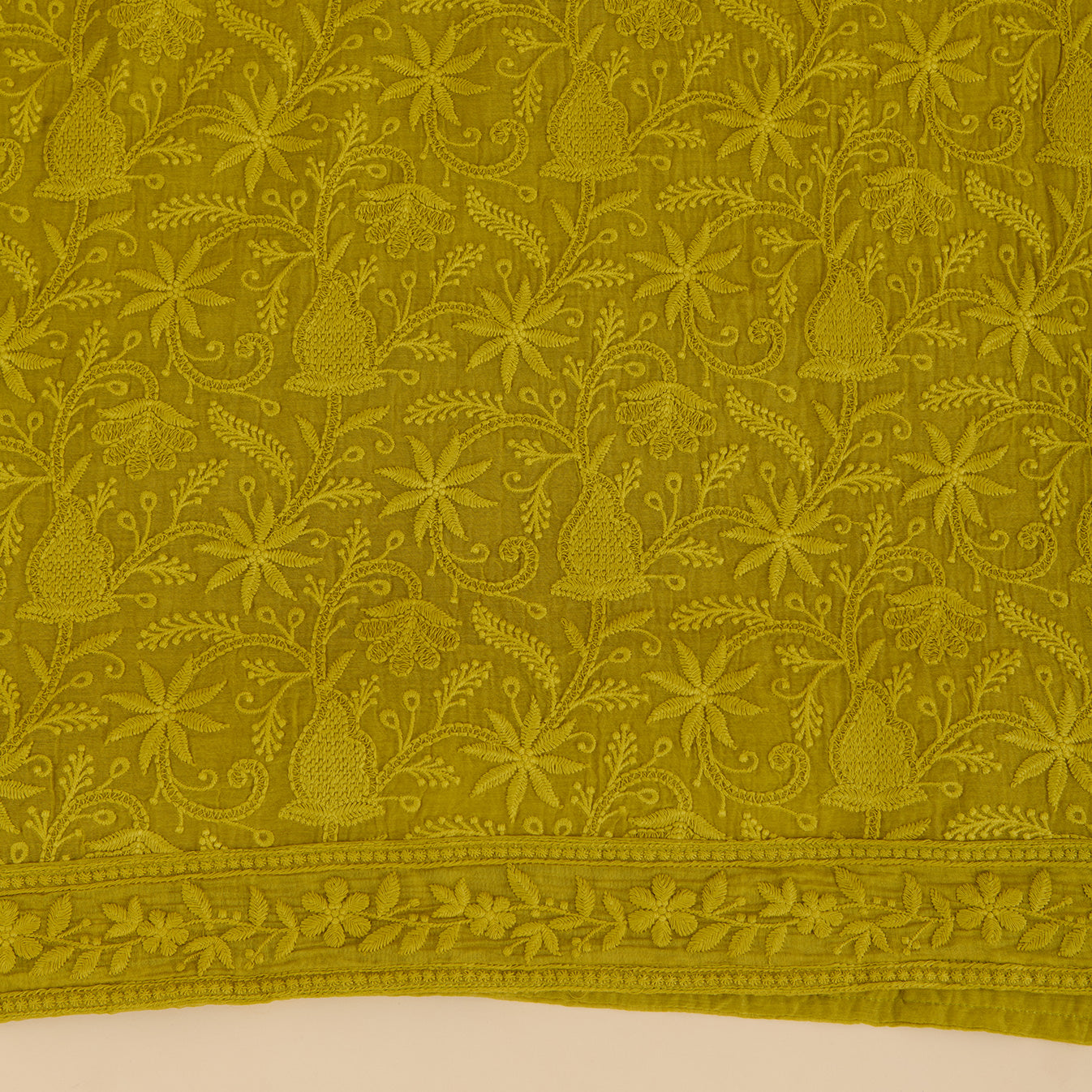 Lime Green Fine Chanderi Self Embroidered Jaal Suit