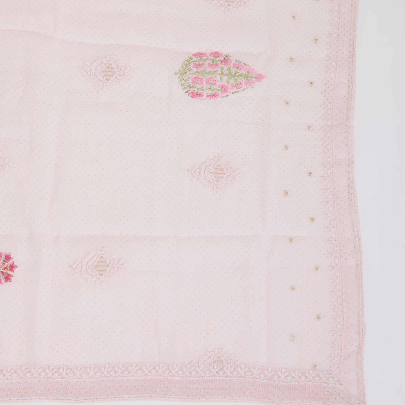 Light Pink Fine Chanderi Printed Embroidered Suit Set