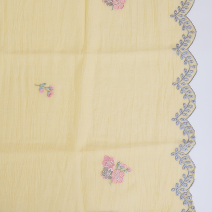 Light Yellow Fine Chanderi Thread Hakoba Stone Embroidered Suit