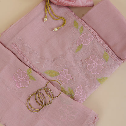 Light Pink Fine Chanderi Thread & Sequin Applique Embroidered Kurta Set