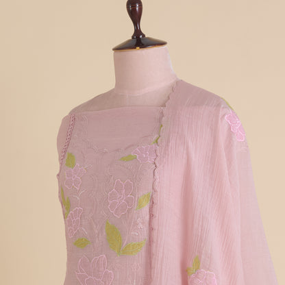Light Pink Fine Chanderi Thread & Sequin Applique Embroidered Kurta Set