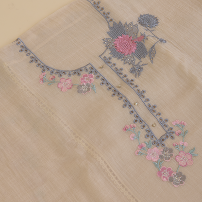 Light Beige Fine Chanderi Thread Hakoba Stone Embroidered Suit