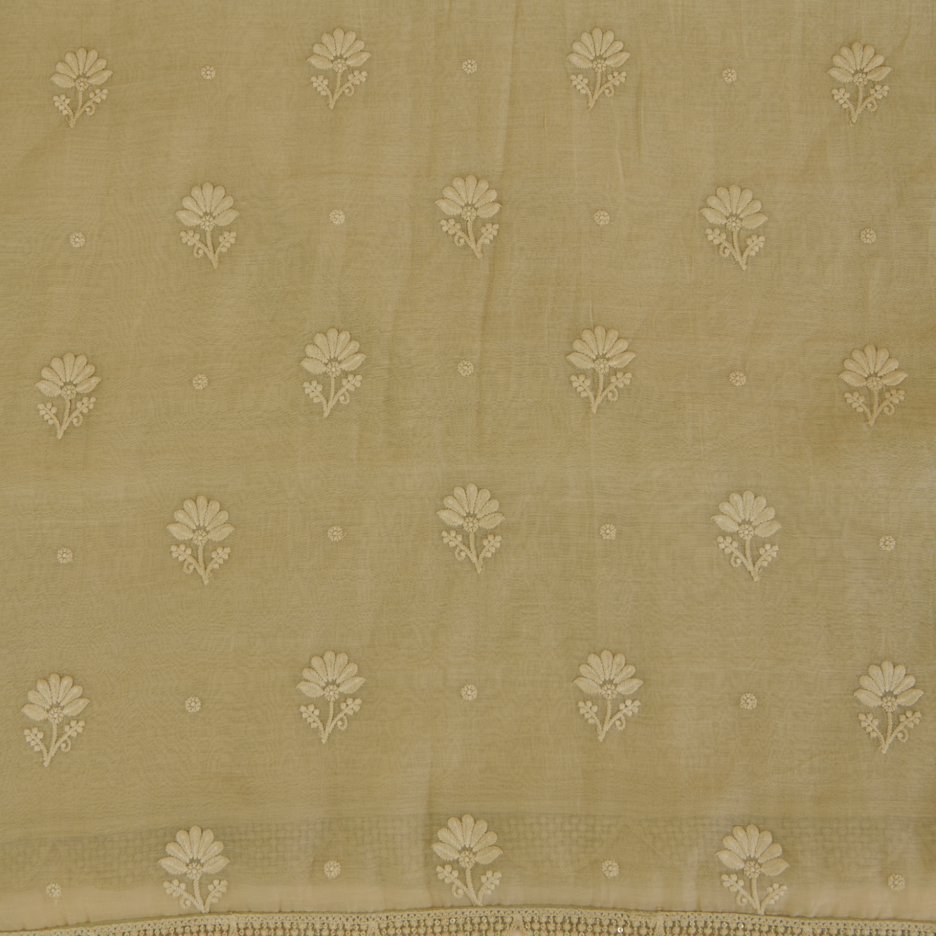 Light Beige Fine Chanderi Self Embroidered Buta Suit Set