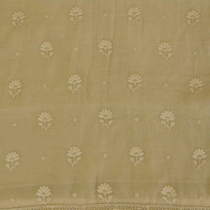 Light Beige Fine Chanderi Self Embroidered Buta Suit Set