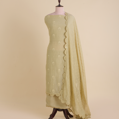 Light Beige Fine Chanderi Self Embroidered Buta Suit Set