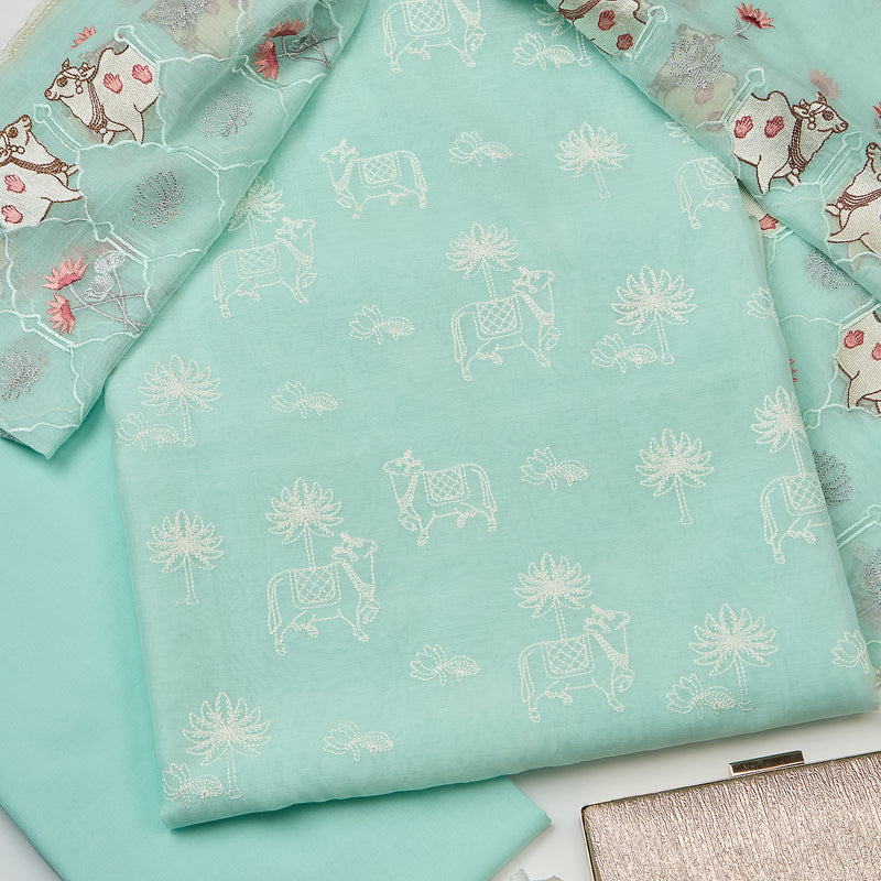 Mint Pichwai Embroidered Chanderi Kurta Set with Dupatta