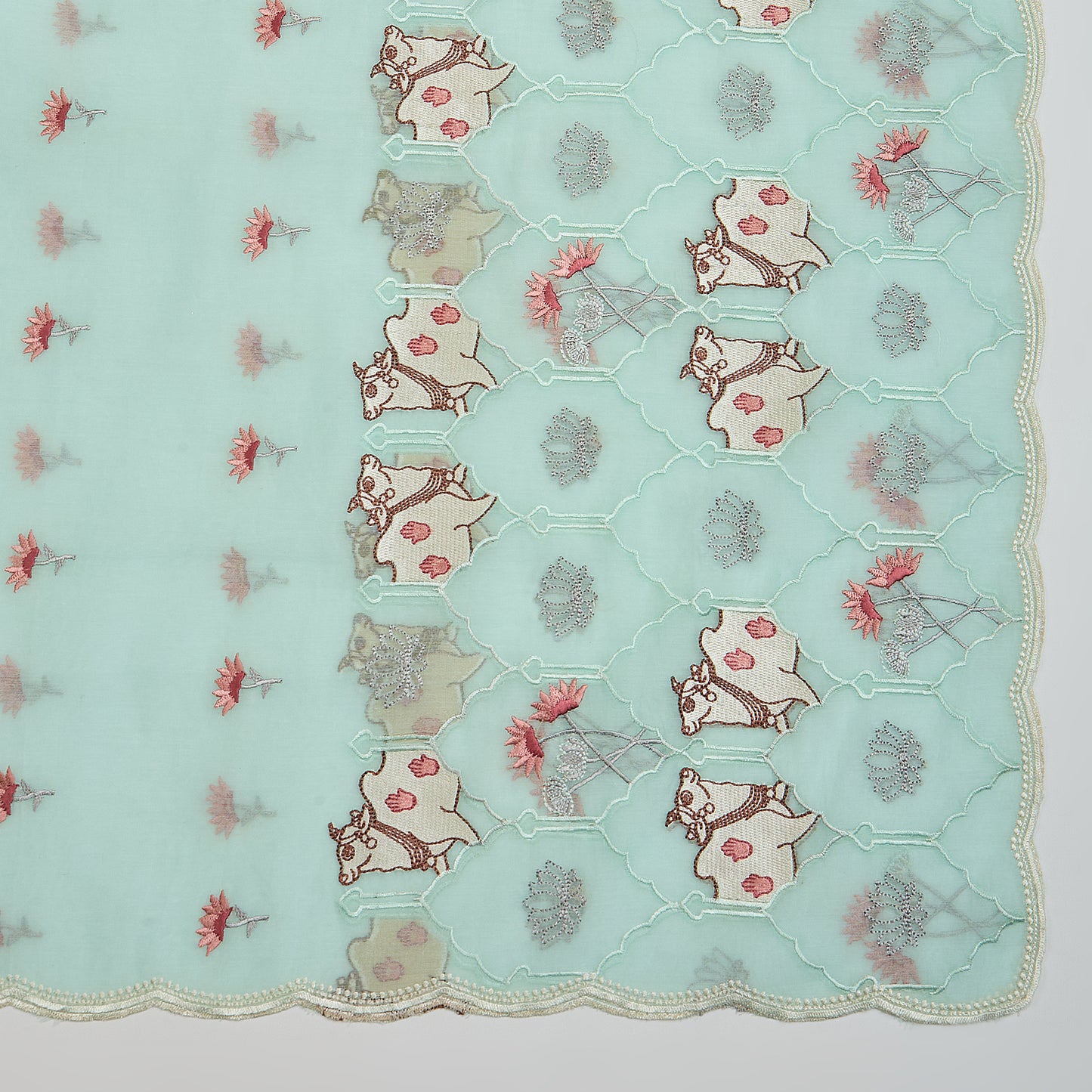 Mint Pichwai Embroidered Chanderi Kurta Set with Dupatta