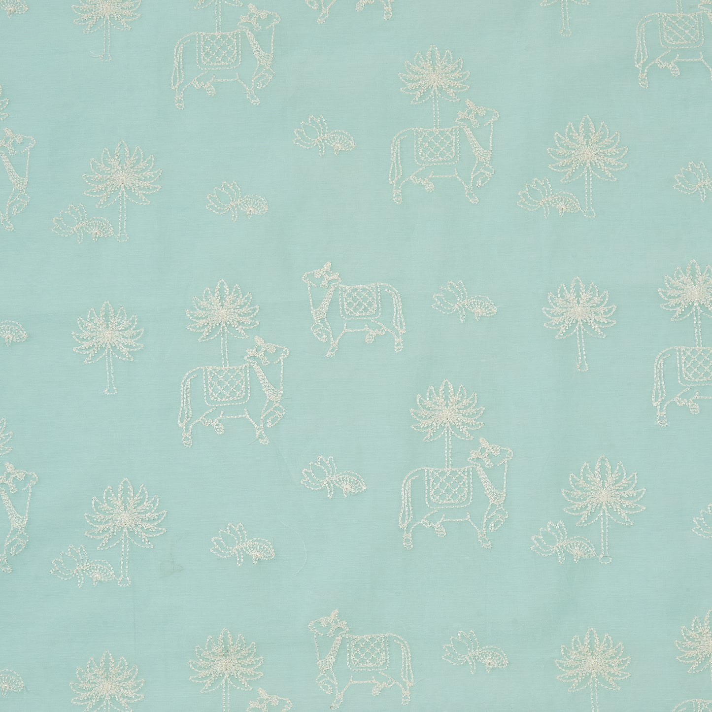 Mint Pichwai Embroidered Chanderi Kurta Set with Dupatta