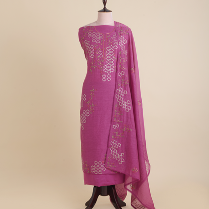 Magenta Fine Chanderi Thread & Zari Badla Embroidered Suit