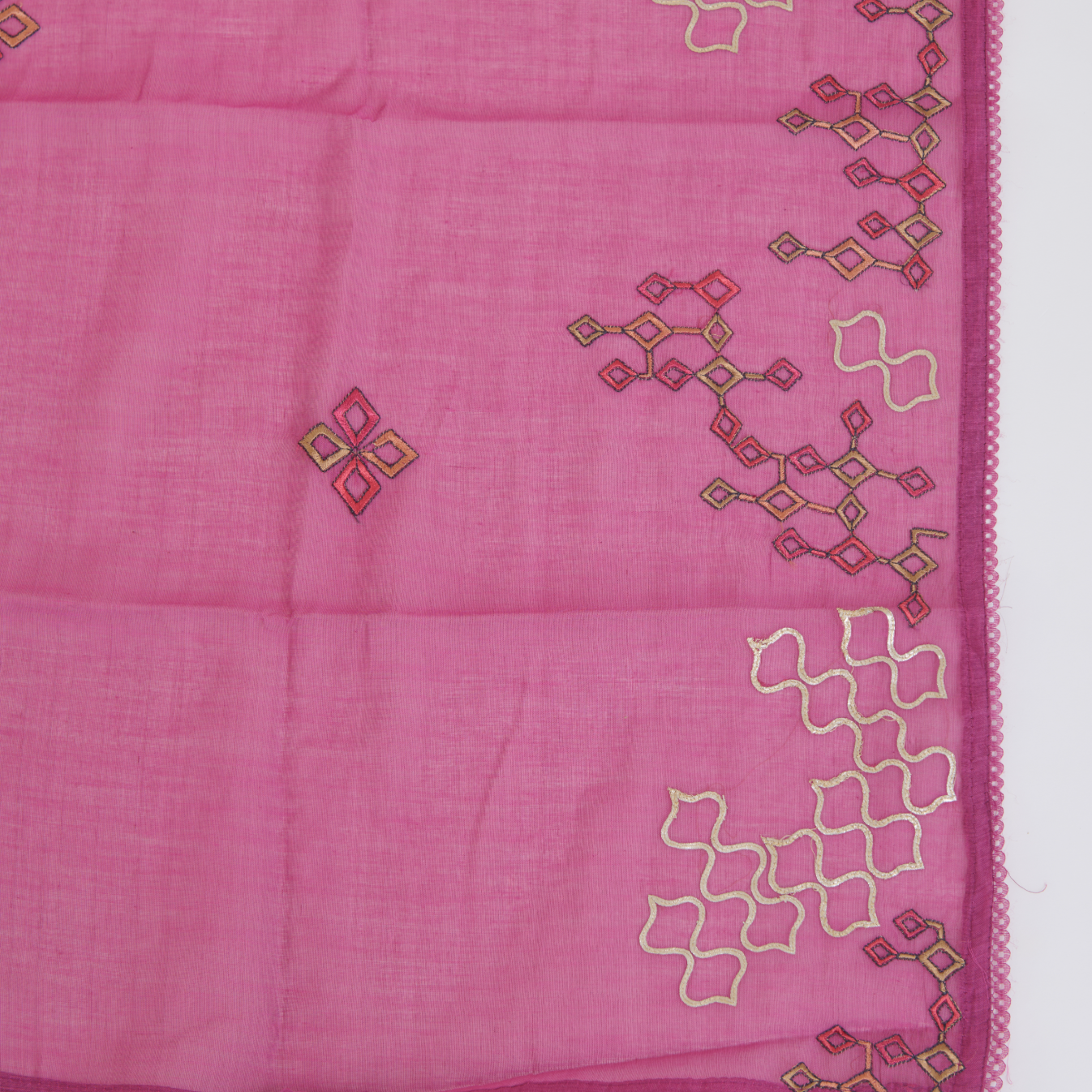 Magenta Fine Chanderi Thread & Zari Badla Embroidered Suit