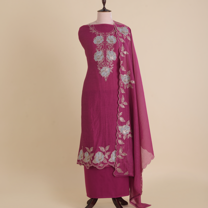 Magenta Fine Chanderi Thread & Sequin Embroidered Suit