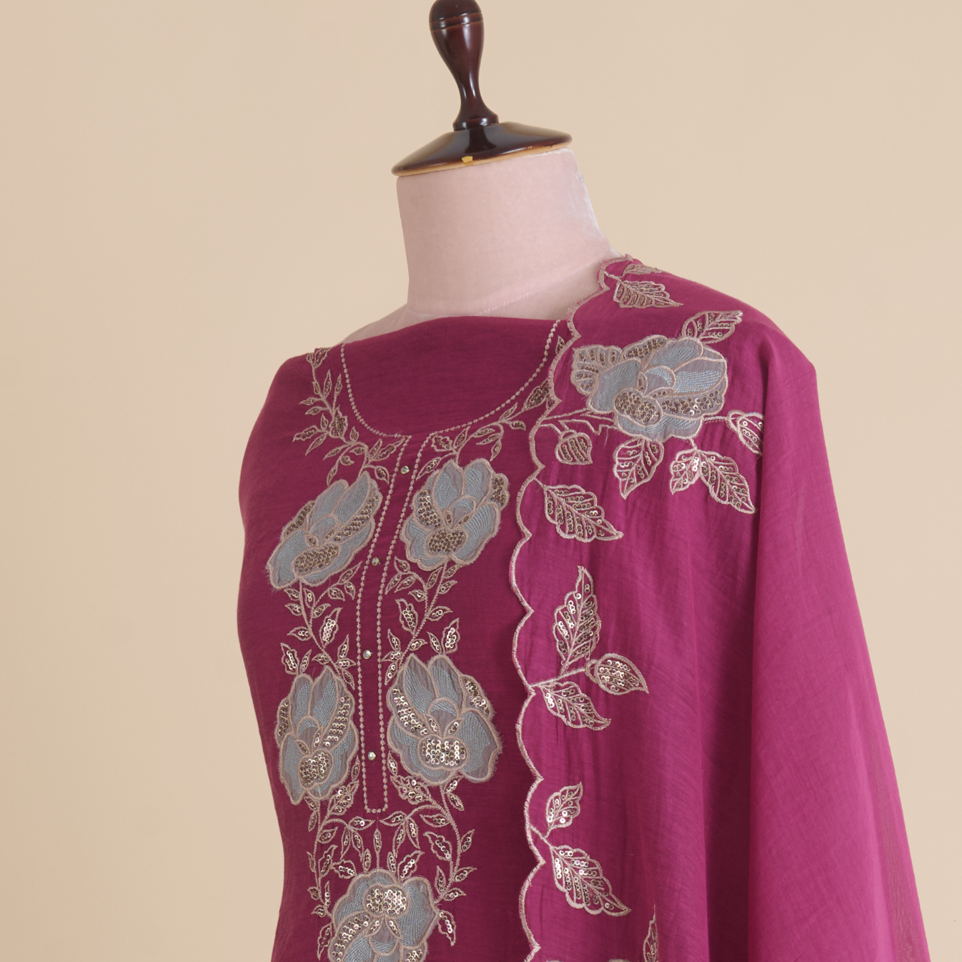 Magenta Fine Chanderi Thread & Sequin Embroidered Suit