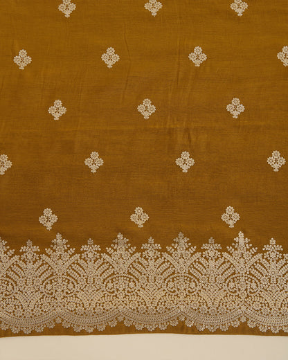 Mustard Mal Chanderi kurta with sequence zari embroidery, matching butti dupatta and shantoon bottom set