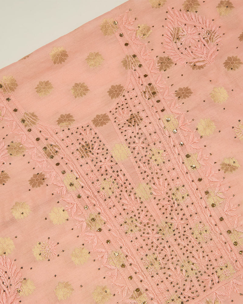 Baby Pink Chanderi Woven Suit with Lucknowi & Badla Work