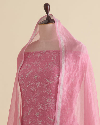 Onion Pink Mal Chanderi Embroidered Suit Set