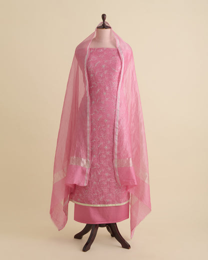 Onion Pink Mal Chanderi Embroidered Suit Set