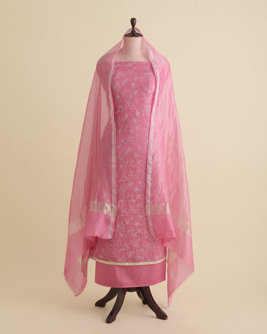 Onion Pink Mal Chanderi Embroidered Suit Set