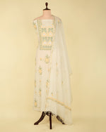 Off White Chanderi Suit with Multicolour Lucknowi Embroidery and Bead Work – No Bottom
