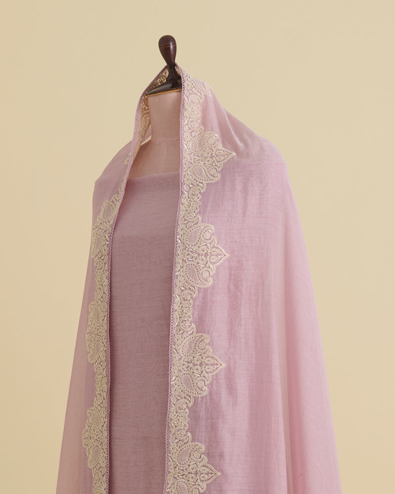 Onion Pink Mal Chanderi Suit with Dori Embroidered Daman & Dupatta