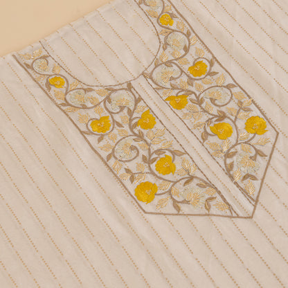 Off White Yellow Fine Chanderi Gota Lacchi Embroidered Suit