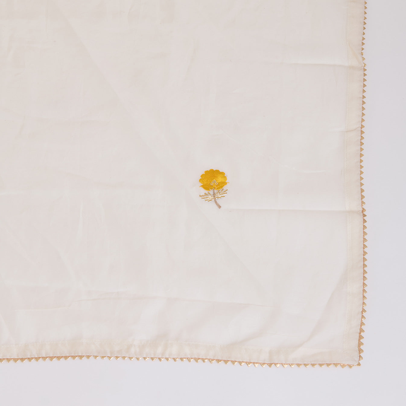 Off White Yellow Fine Chanderi Gota Lacchi Embroidered Suit