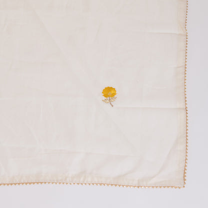 Off White Yellow Fine Chanderi Gota Lacchi Embroidered Suit