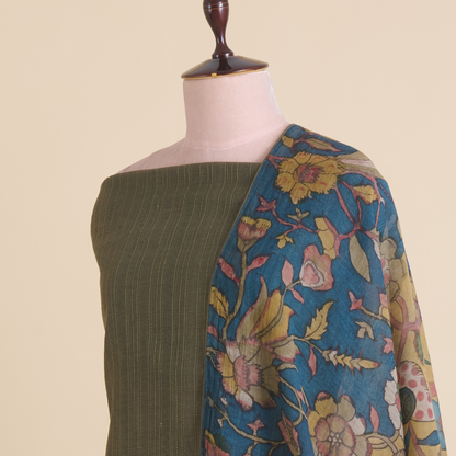 Olive Green Fine Chanderi Self Embroidered Kurta Set
