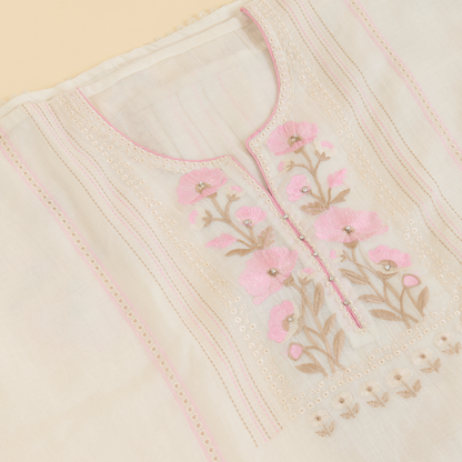 Off White Fine Chanderi Thread Embroidered Suit Set