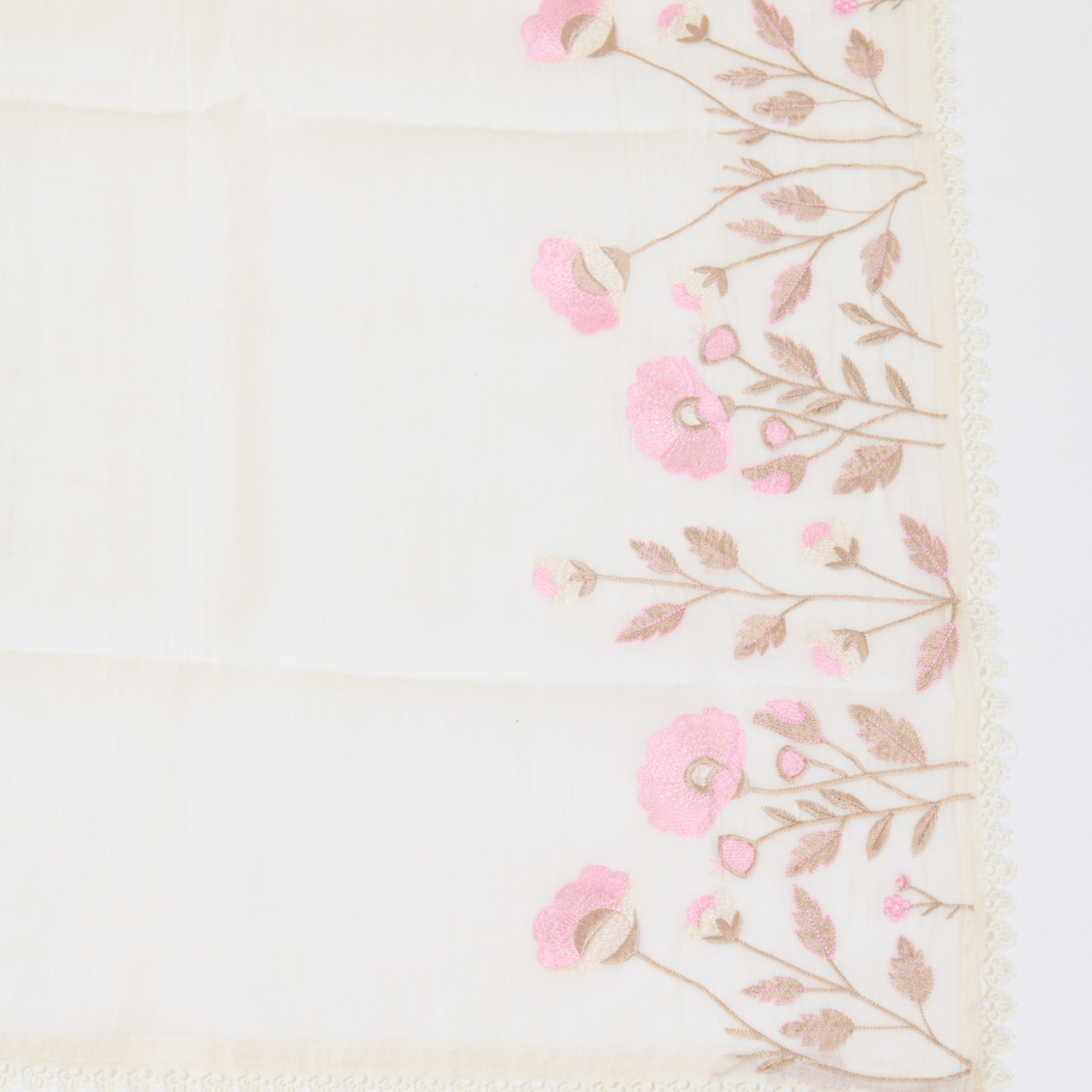 Off White Fine Chanderi Thread Embroidered Suit Set