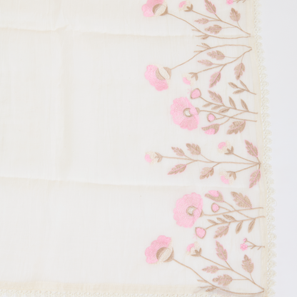 Off White Fine Chanderi Thread Embroidered Suit Set